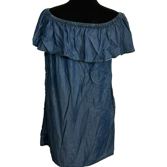 TOMMY‎ BAHAMA | Size Small Off Shoulder Flounce 100% Tencel Denim Dress Pockets - Picture 1 of 8